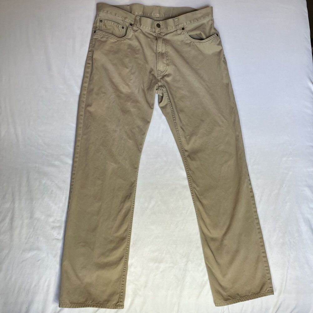 Polo Ralph Lauren Pants Adult 36/32 Denim Tan 650 Straight Chino Cotton Mens